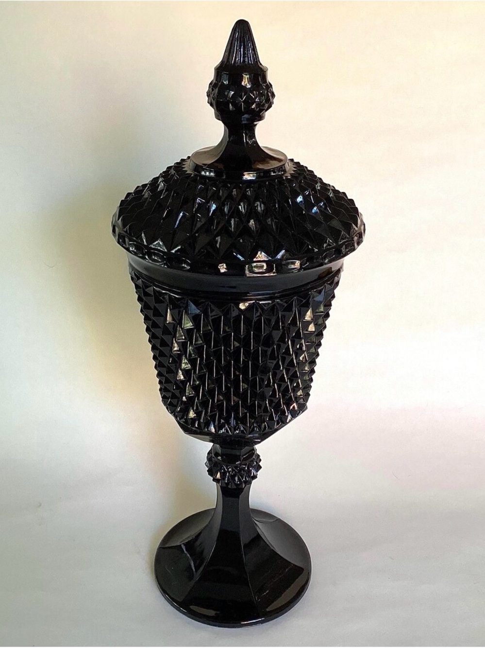 Vintage Indiana Glass Tiara Black Diamond Point Apothecary Jar